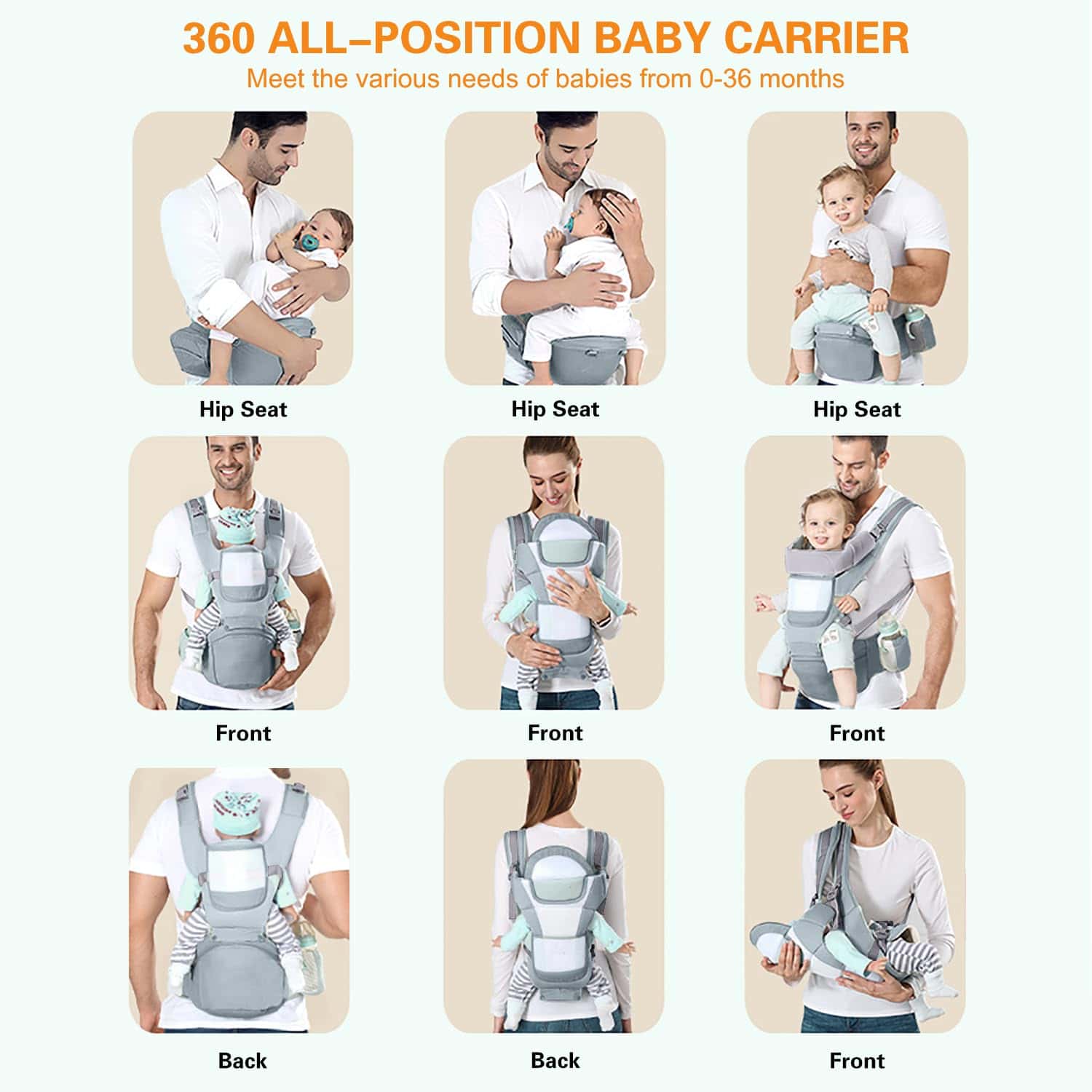 Portabebés Ergonómico con Asiento de Cadera Bolsa Canguro - Imagen 6