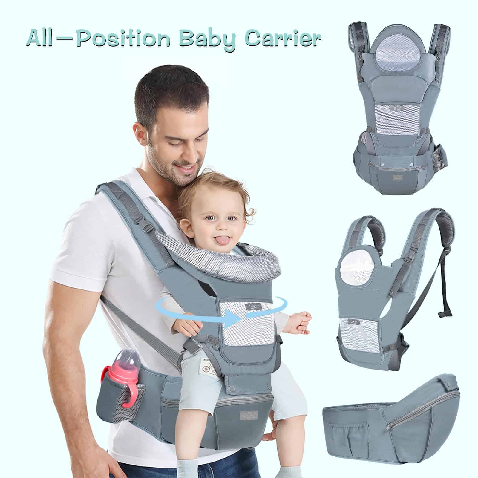 Portabebés Ergonómico con Asiento de Cadera Bolsa Canguro - Imagen 8