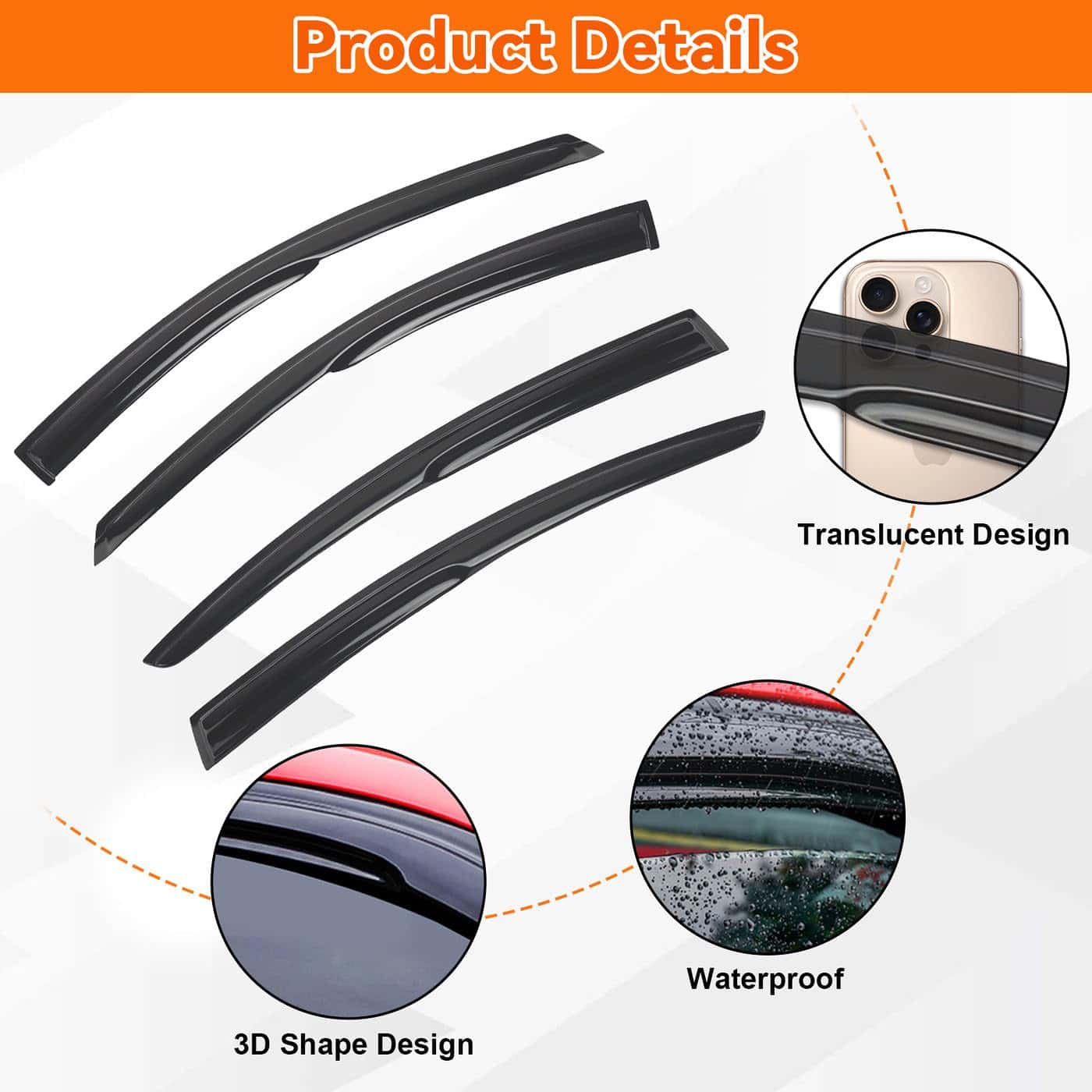 Juego de 4 deflectores de ventanas JDM 3D Wavy MU Style - Imagen 4