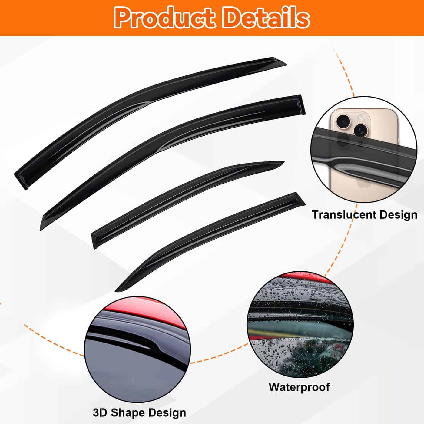 MXSAG 4pcs Juego de Viseras de Ventana Estilo 3D Ondulado - Imagen 4