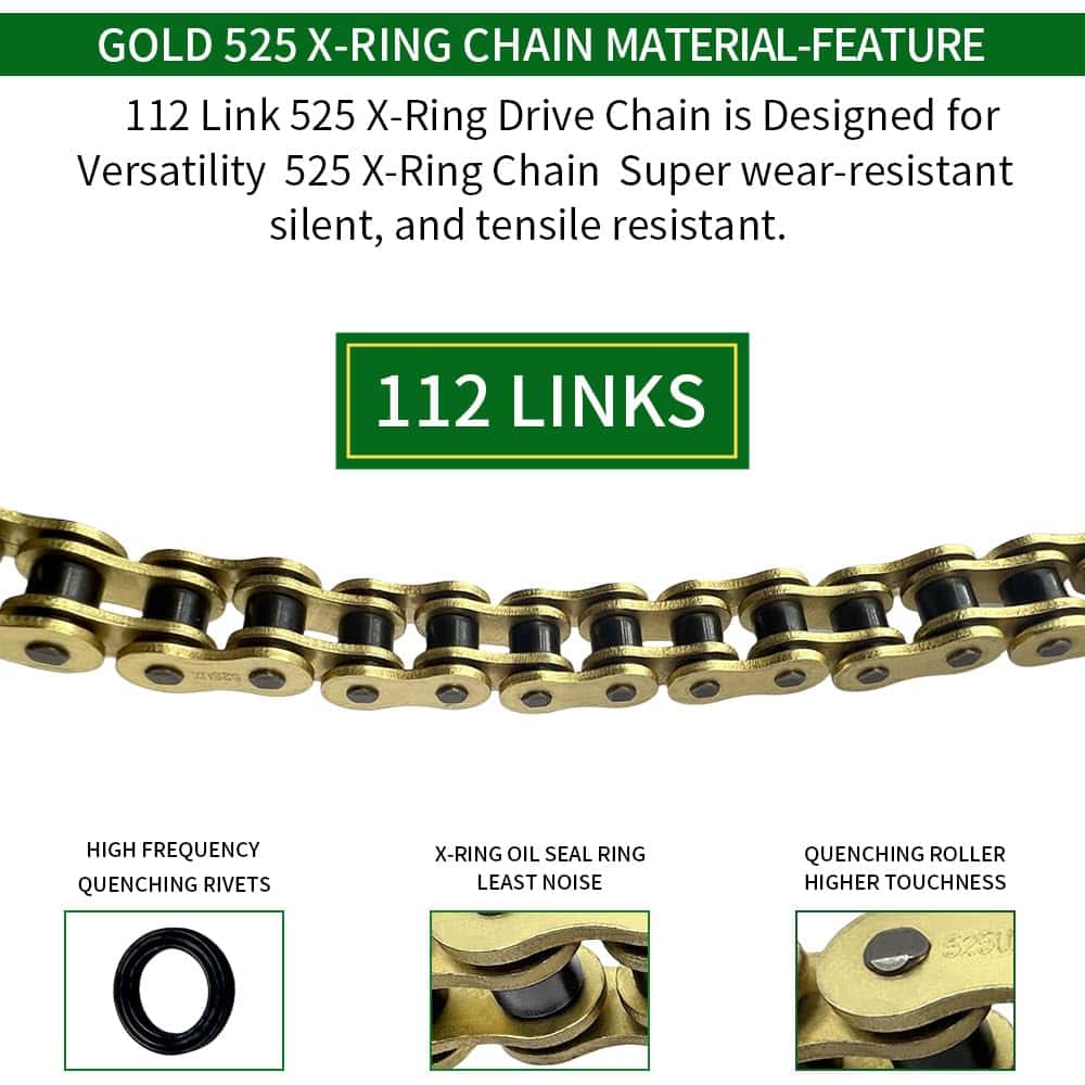 Cadena de Motocicleta WEICHENGXIN Gold 525 X-Ring 112 - Imagen 3