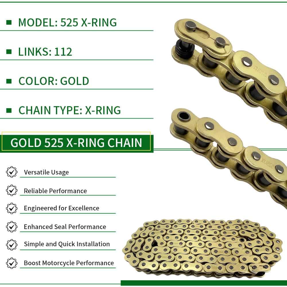 Cadena de Motocicleta WEICHENGXIN Gold 525 X-Ring 112 - Imagen 4