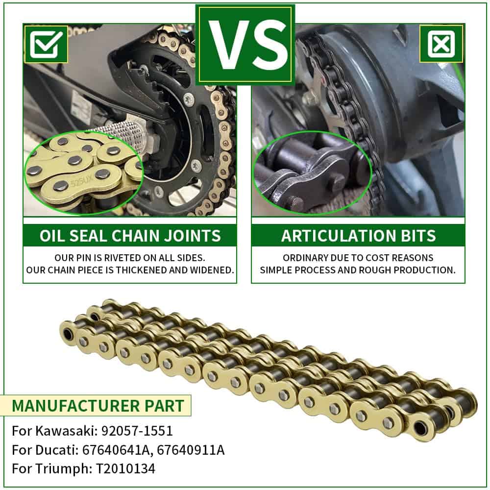 Cadena de Motocicleta WEICHENGXIN Gold 525 X-Ring 112 - Imagen 5
