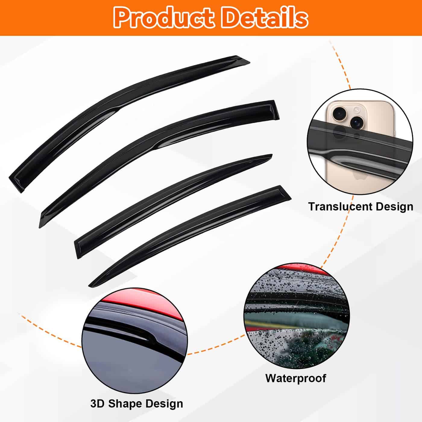 MXSAG 4pcs Juego de Viseras para Ventanas JDM 3D Wavy MU - Imagen 4