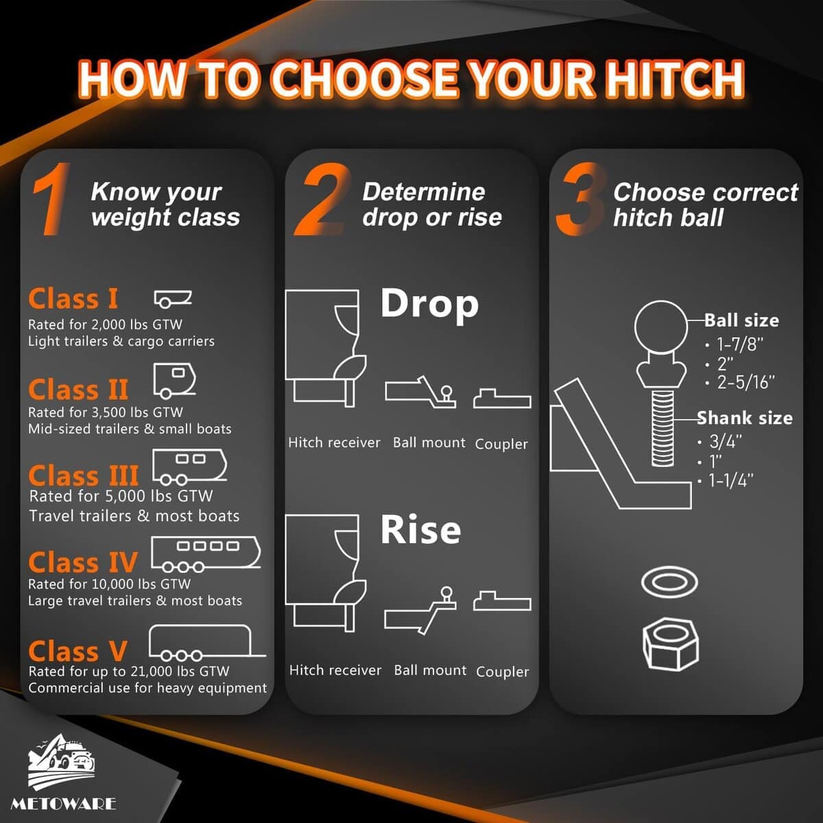 METOWARE Enganche de Remolque con Bola de 2 Pulgadas, - Imagen 8