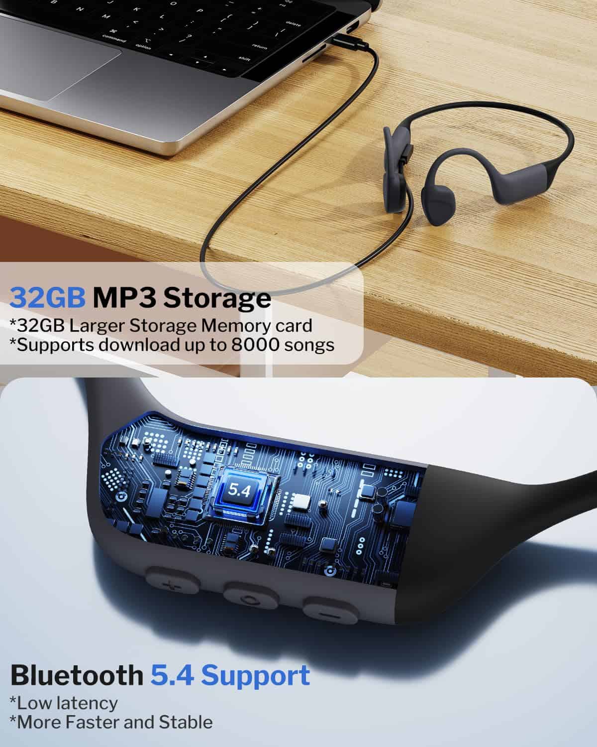 Audífonos de conducción ósea Tevese, IPX8 impermeables - Imagen 7