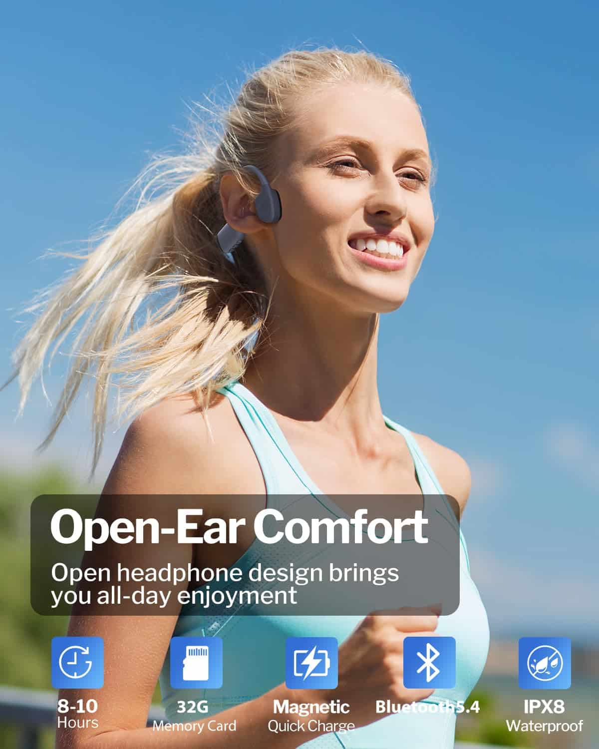 Audífonos de conducción ósea Tevese, IPX8 impermeables - Imagen 5