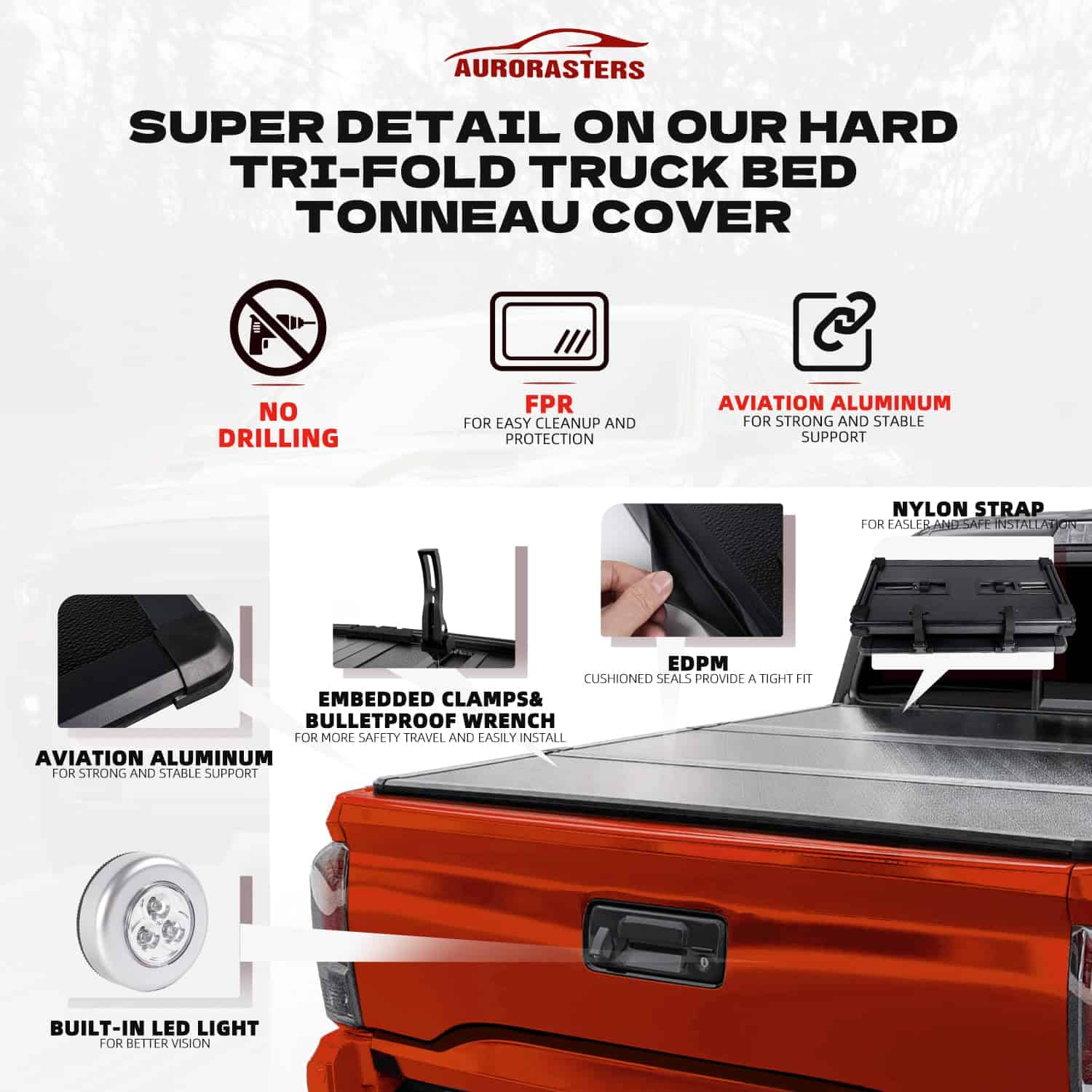 Aurorasters Cubierta de cama rígida plegable para camioneta - Imagen 6