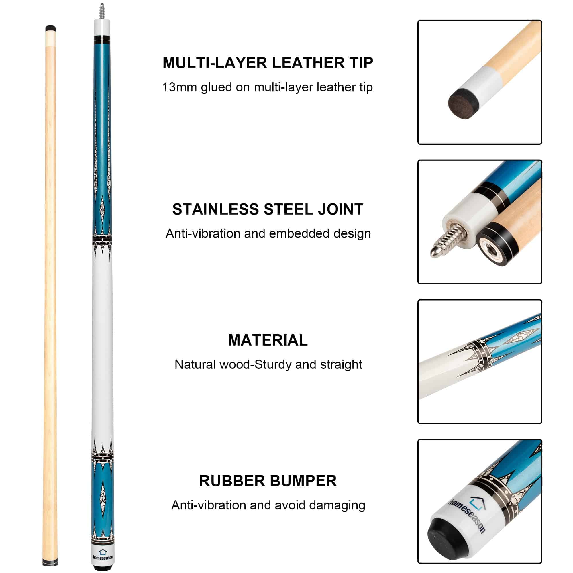 Palo de Billar de 58 Pulgadas con Punta de Cuero de Fibra - Imagen 3