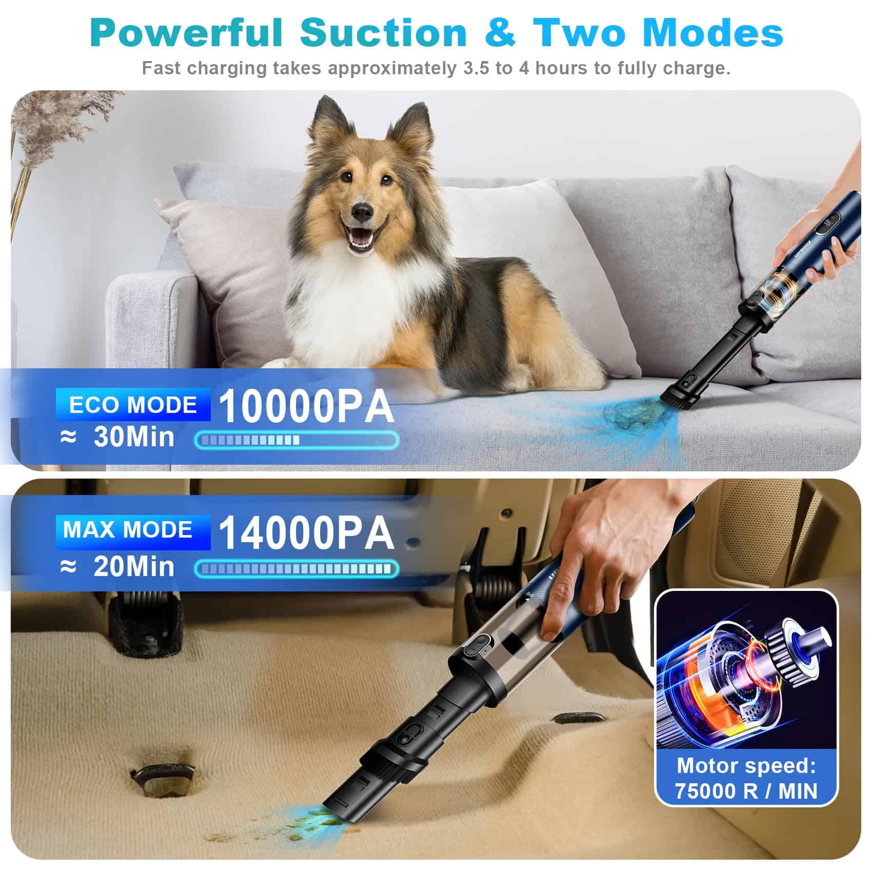 Aspiradora de Coche, Aspiradora Portátil Inalámbrica, - Imagen 3