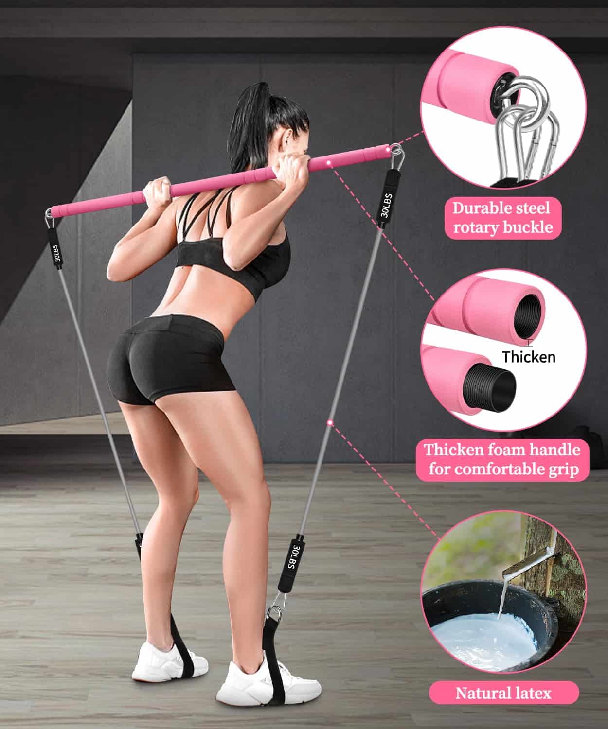 Kit de Barra de Pilates Portátil Multifuncional con Bandas - Imagen 4