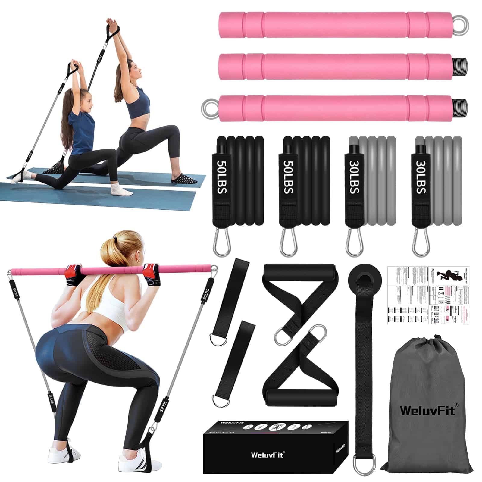 Kit de Barra de Pilates Portátil Multifuncional con Bandas