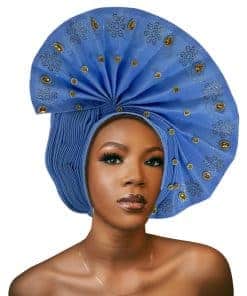 Gele Headties African Aso Oke Headgear for -Light Blue