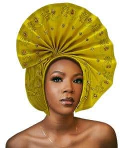 Gele Headties African Aso Oke Headgear for -Amarillo