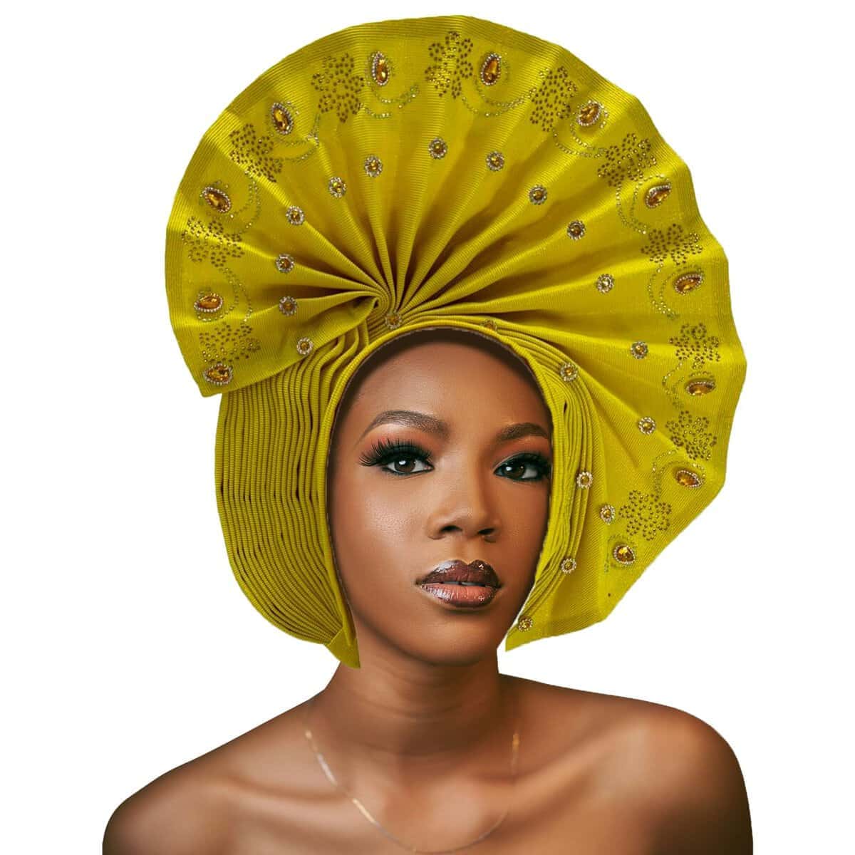 Gele Headties African Aso Oke Headgear for -Amarillo