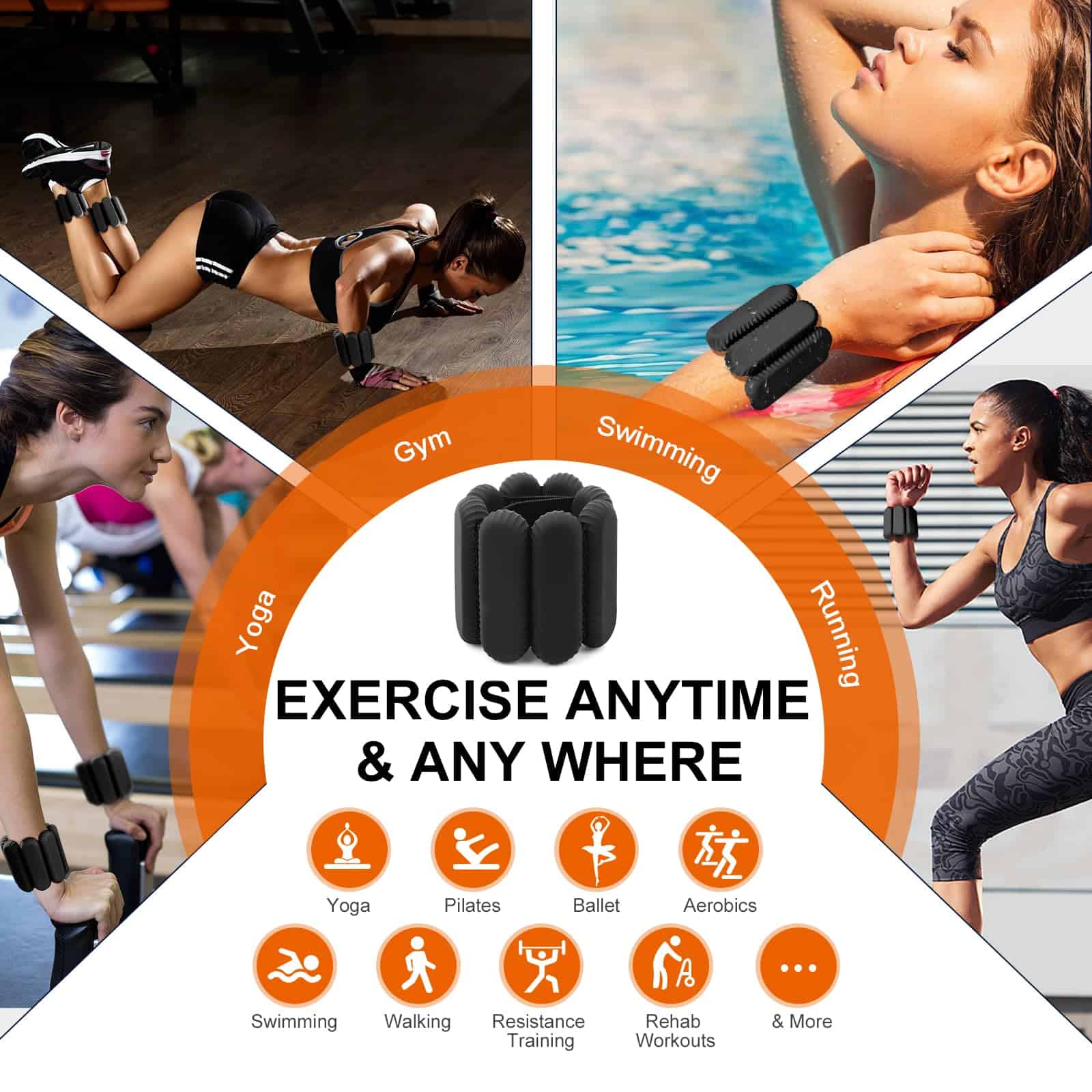 Pesas de muñeca para mujeres, pesas de tobillo -Negro - Imagen 4