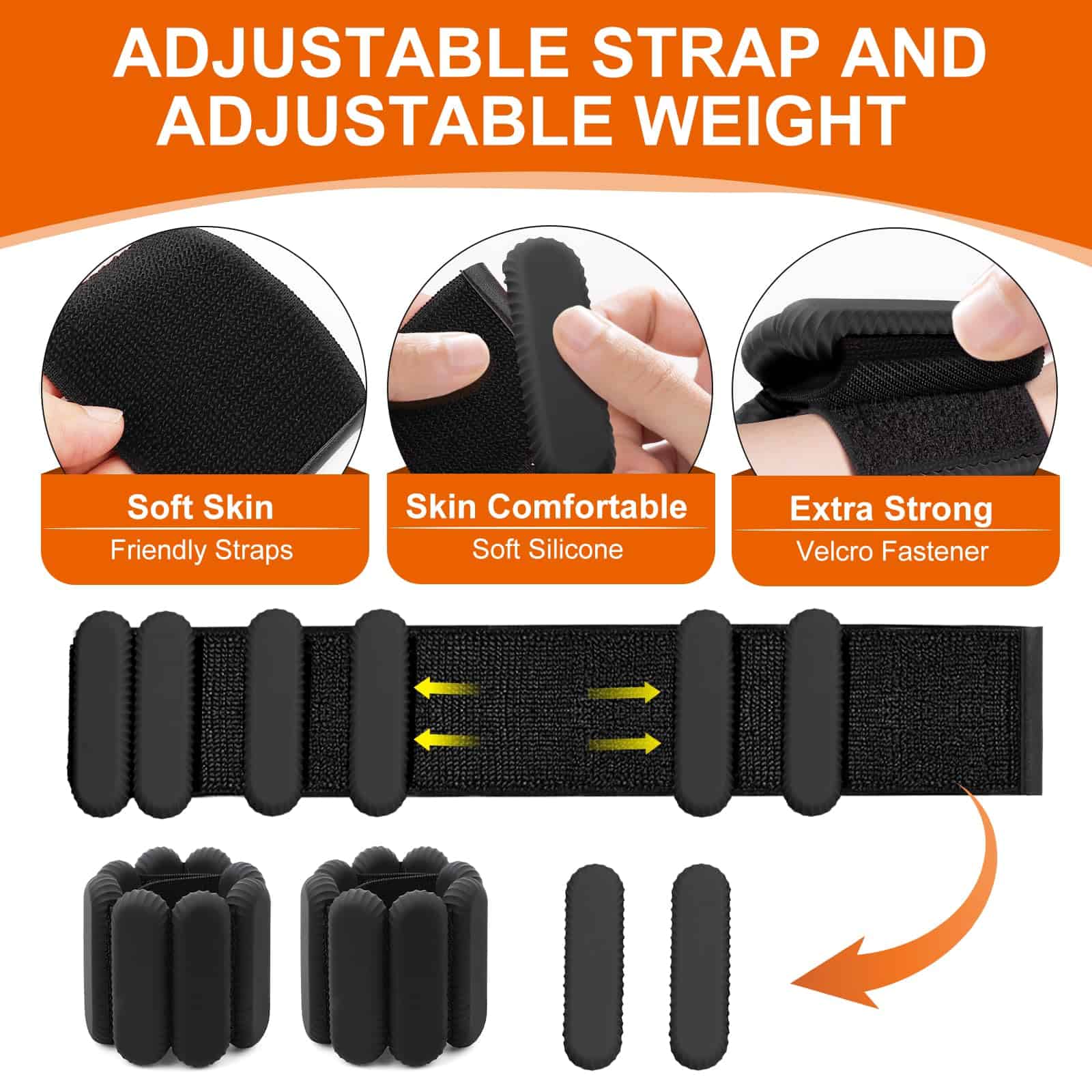 Pesas de muñeca para mujeres, pesas de tobillo -Negro - Imagen 7