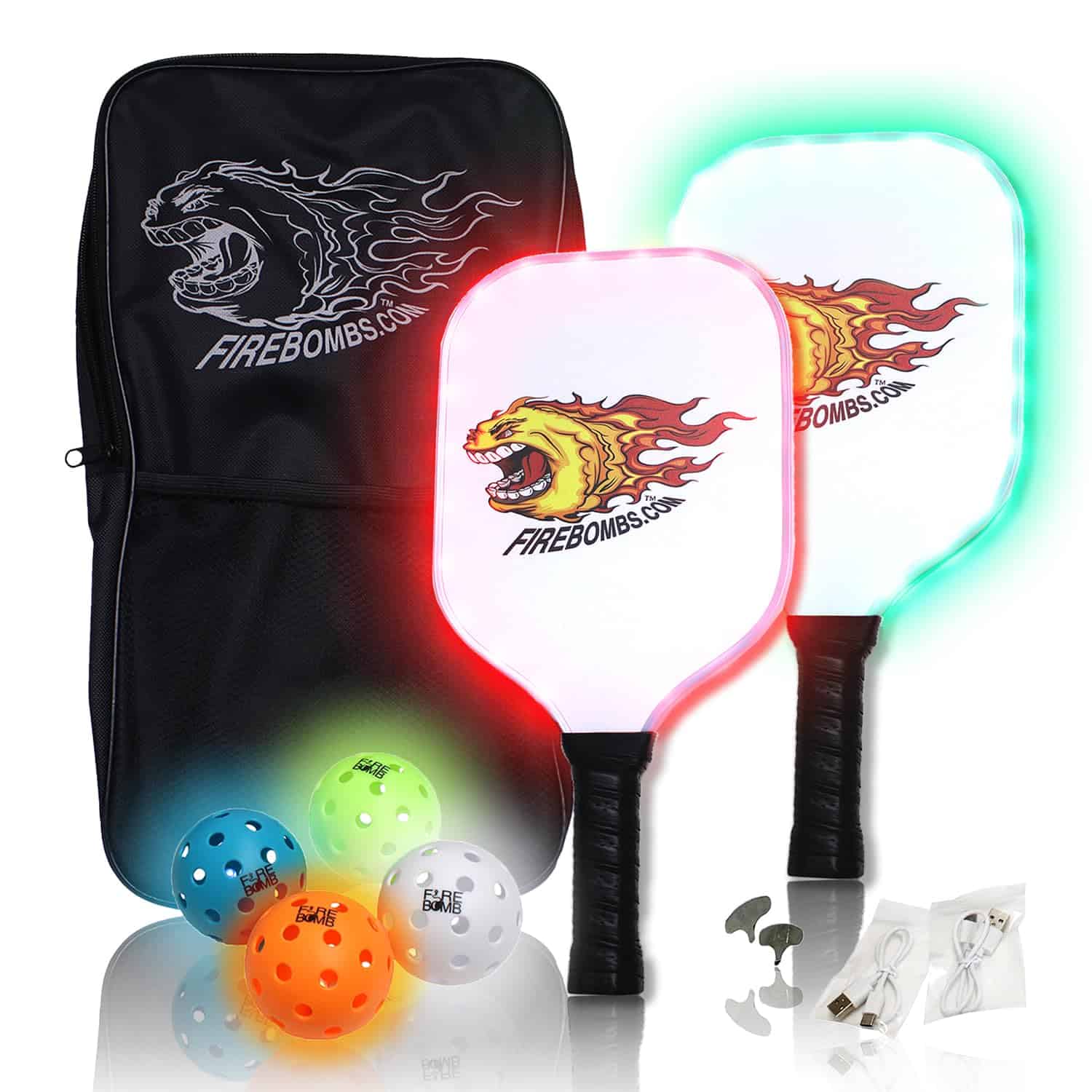 Set de Paletas de Pickleball LED Recargables - Blanco -