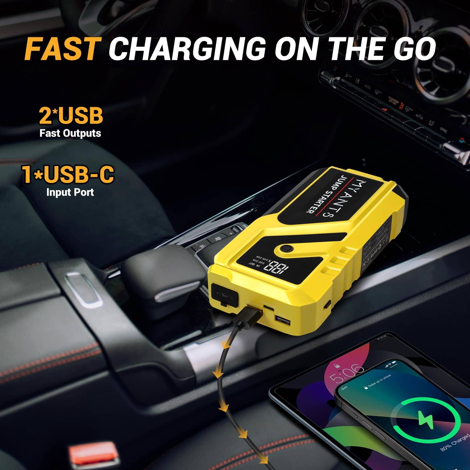 Arrancador de Batería para Coche, 2000A Pico 12v Jump - Imagen 6