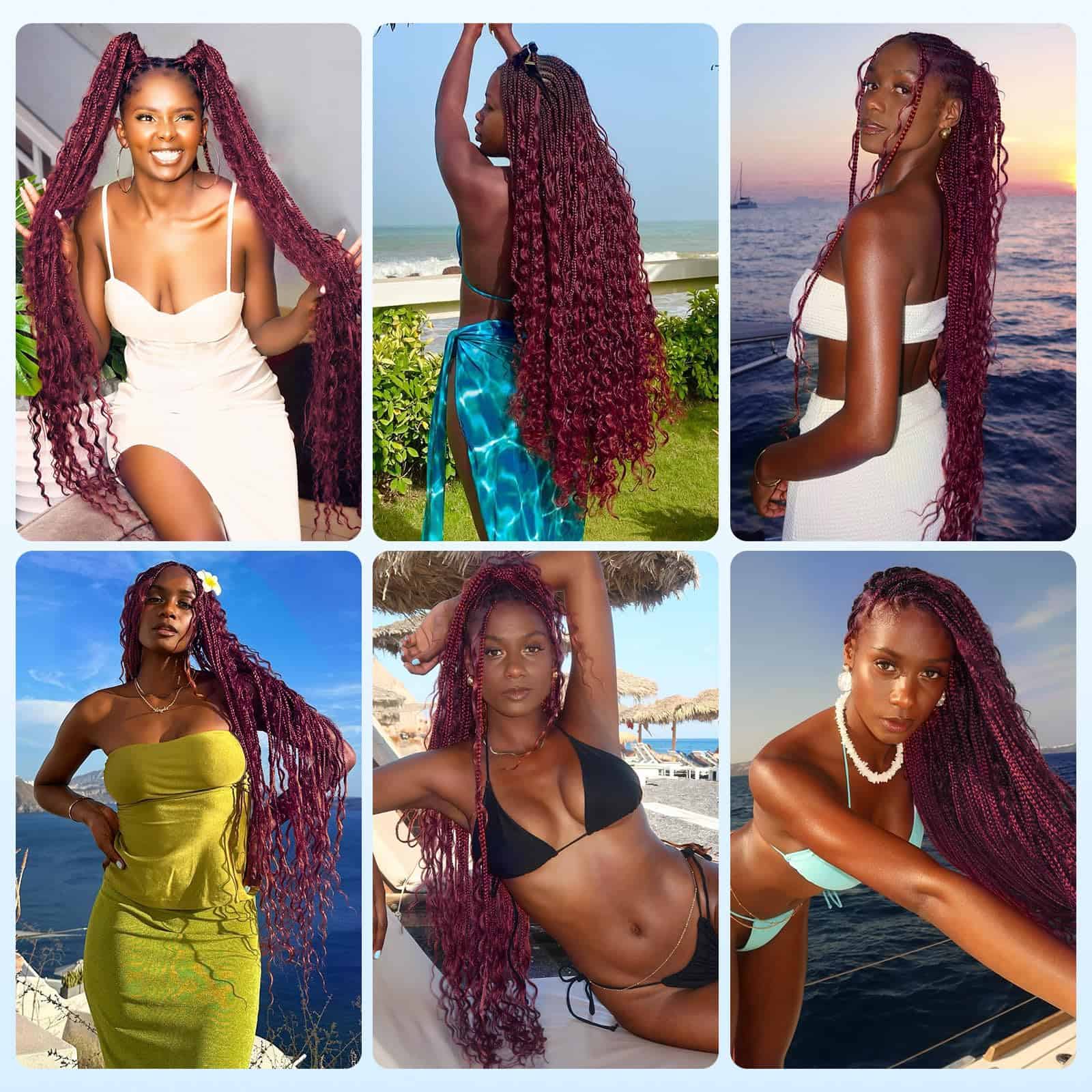 Cabello trenzado para Boho Braids 99j Borgoña 24 pulgadas 2 - Imagen 7