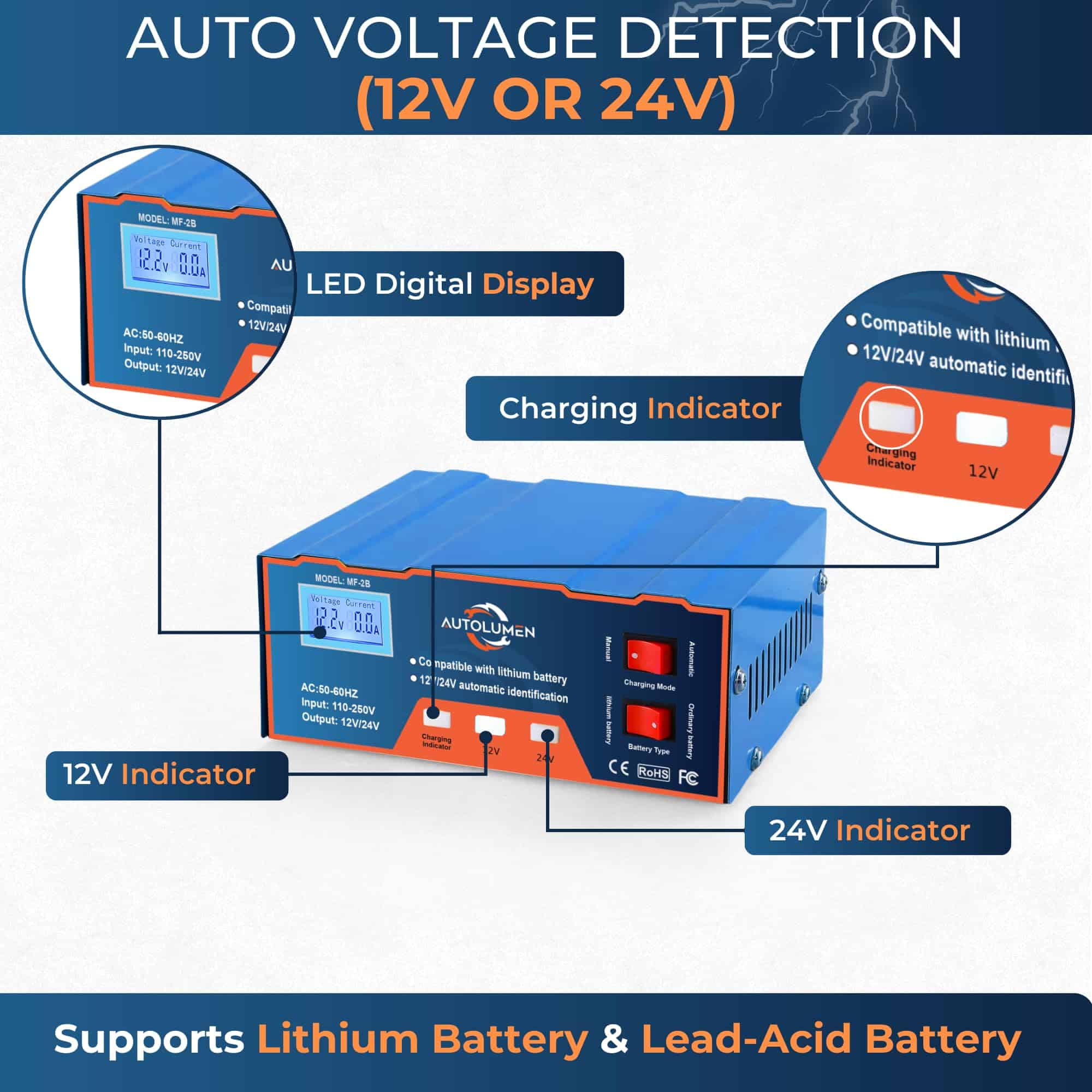 Cargador de batería de coche 12V 24V, Resistente 6AH - Imagen 3