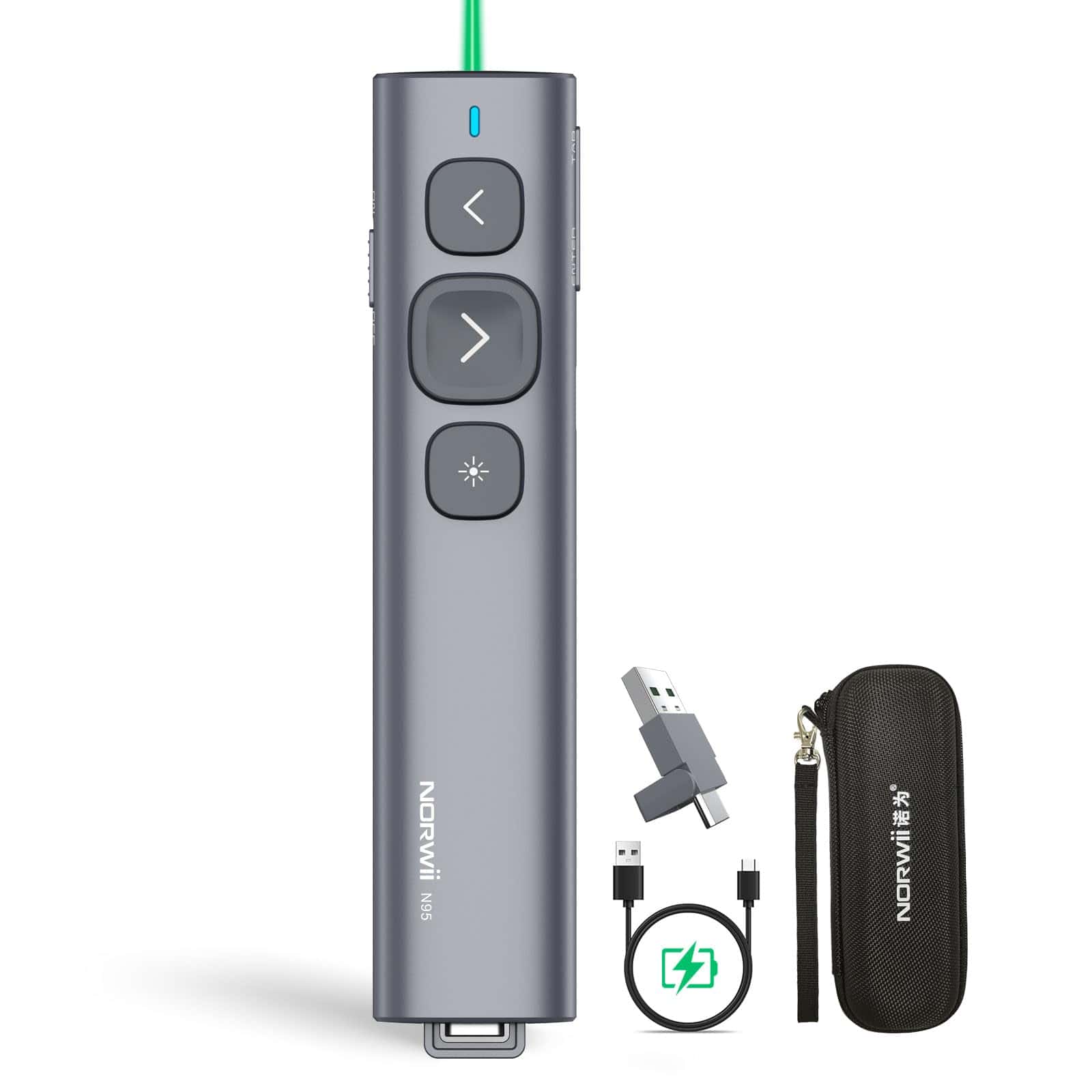 NORWII USB C Presentación Clicker con Puntero Verde,