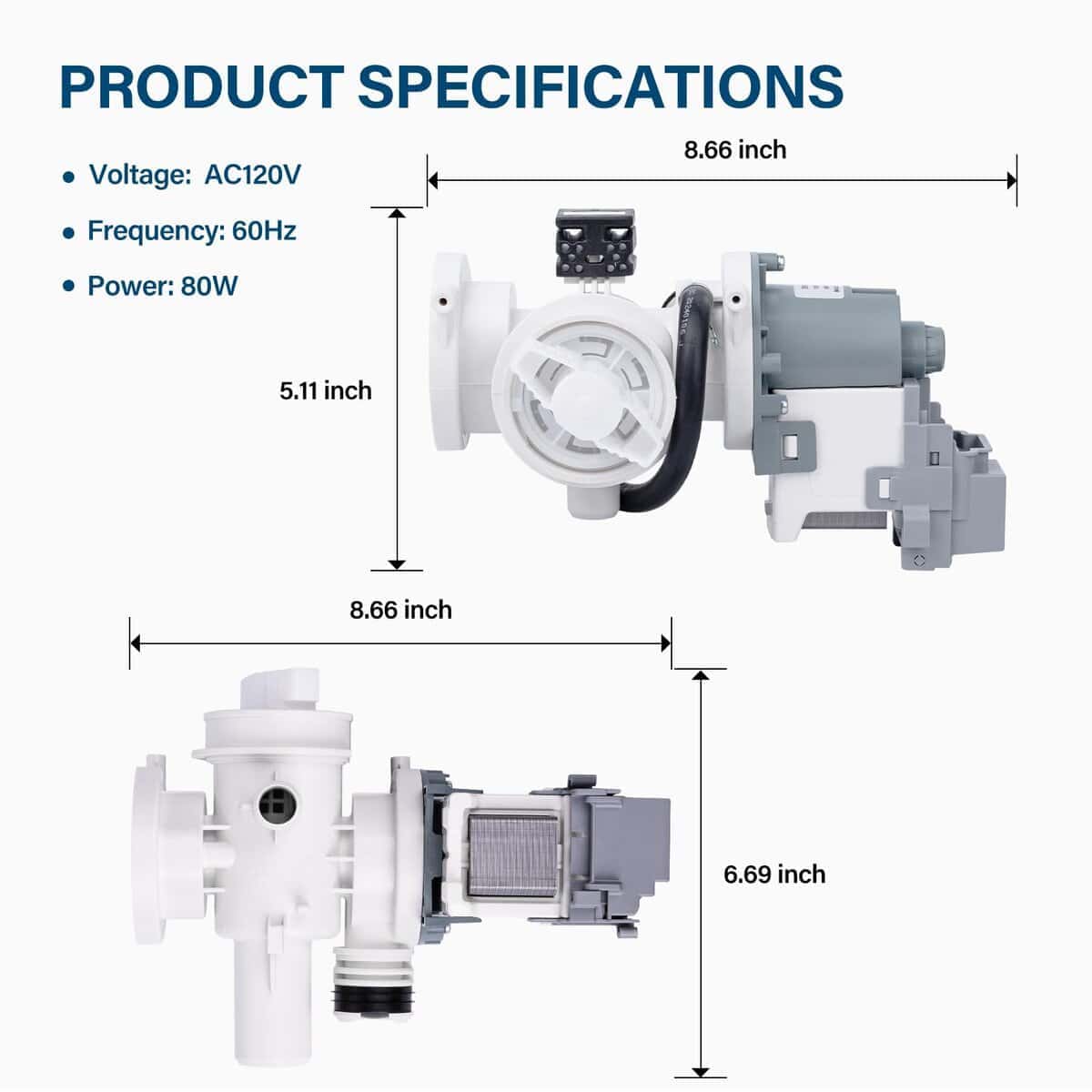 Bomba de desagüe DC96-01585L compatible con lavadora - Imagen 4