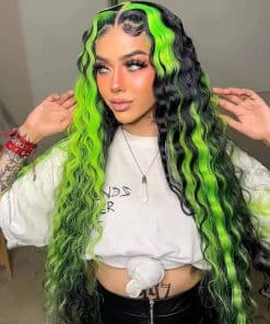 Pelucas verde y negra rizadas con encaje frontal