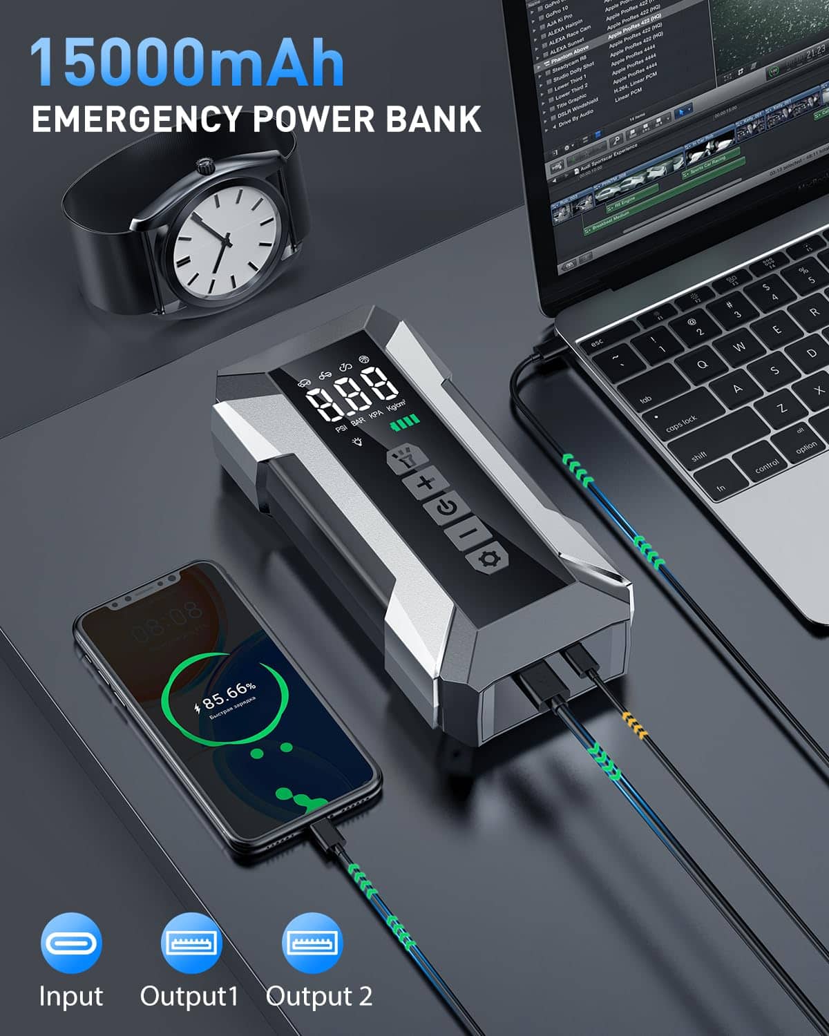 Arrancador de Coche MEUCI con Compresor de Aire, Arrancador - Imagen 6