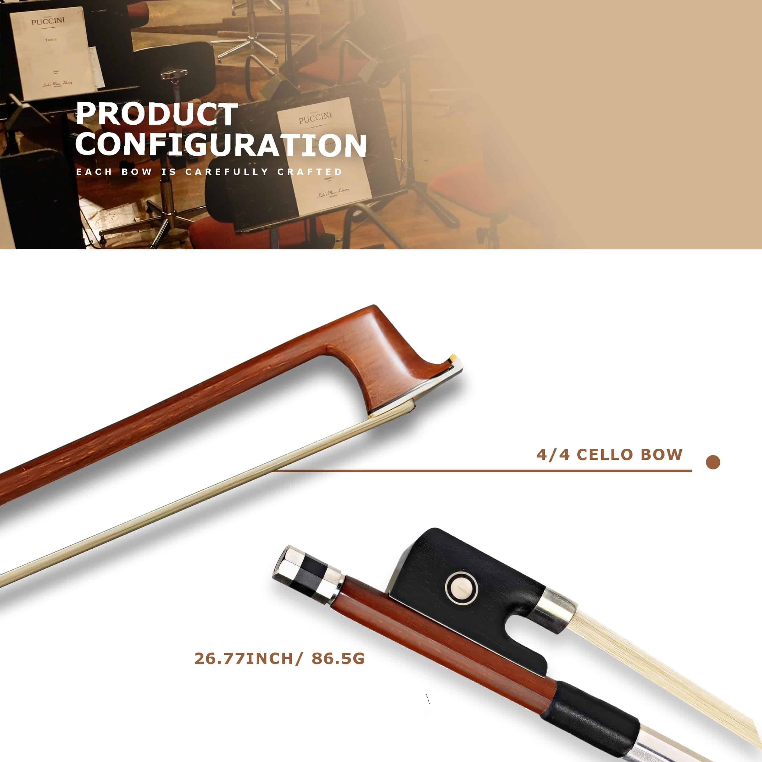 Arco de violonchelo BlissKiss Brazilwood - Hecho a mano con - Imagen 3