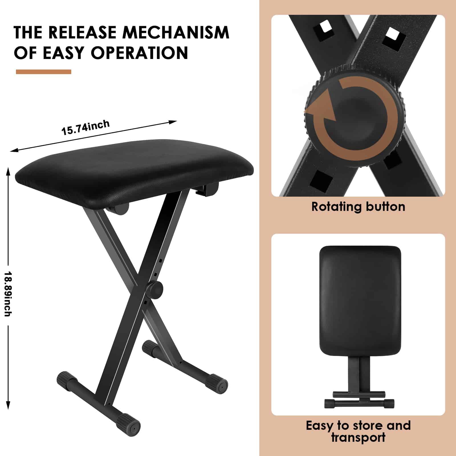 Banco de Piano FKEBGDSU, Banco de Teclado Ajustable, Banco - Imagen 6