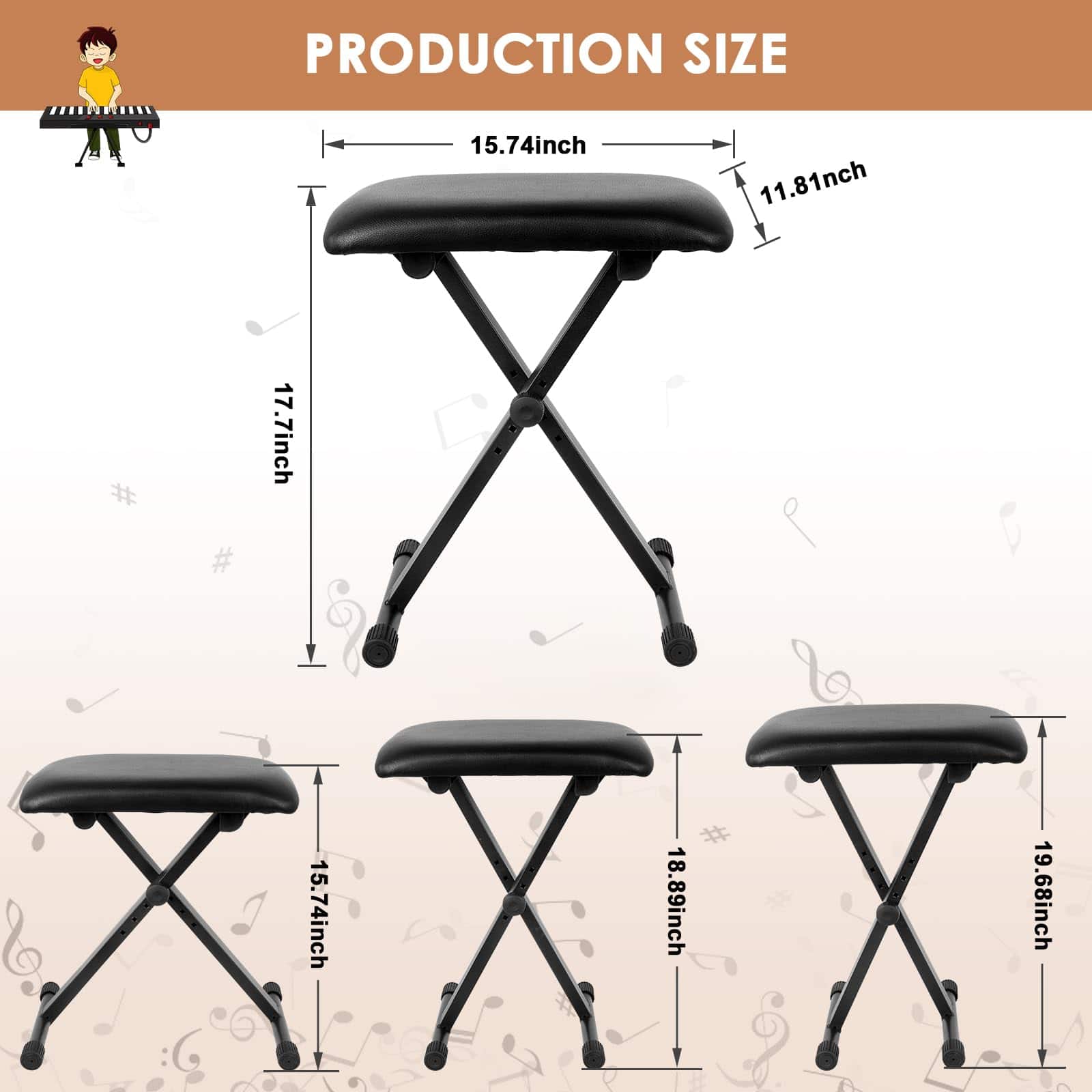 Banco de Piano FKEBGDSU, Banco de Teclado Ajustable, Banco - Imagen 4