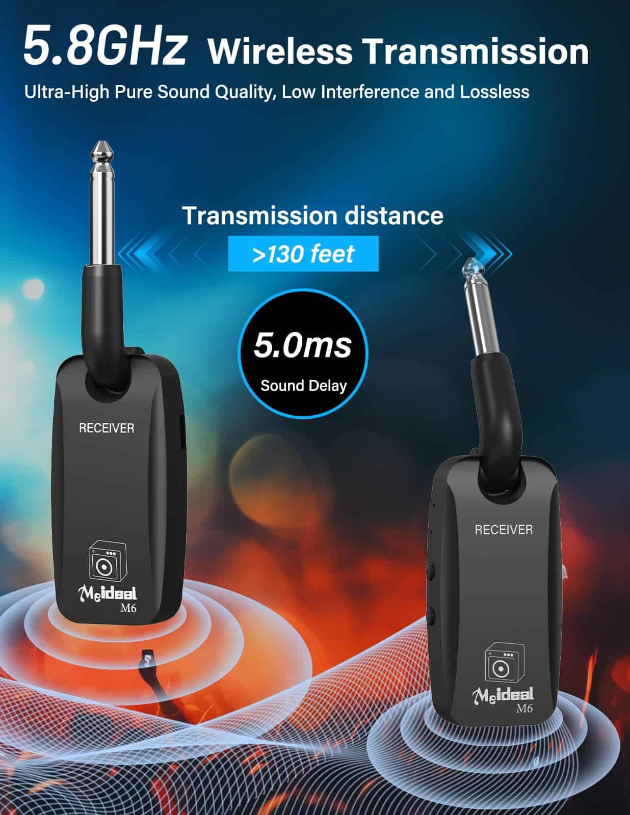 Sistema de Guitarra Inalámbrico Housiwill 5.8GHz, - Imagen 3
