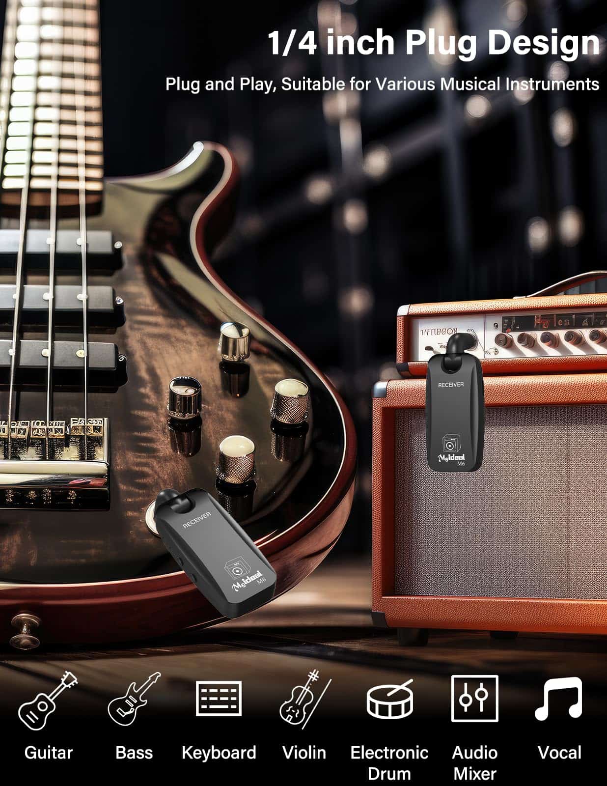 Sistema de Guitarra Inalámbrico Housiwill 5.8GHz, - Imagen 4