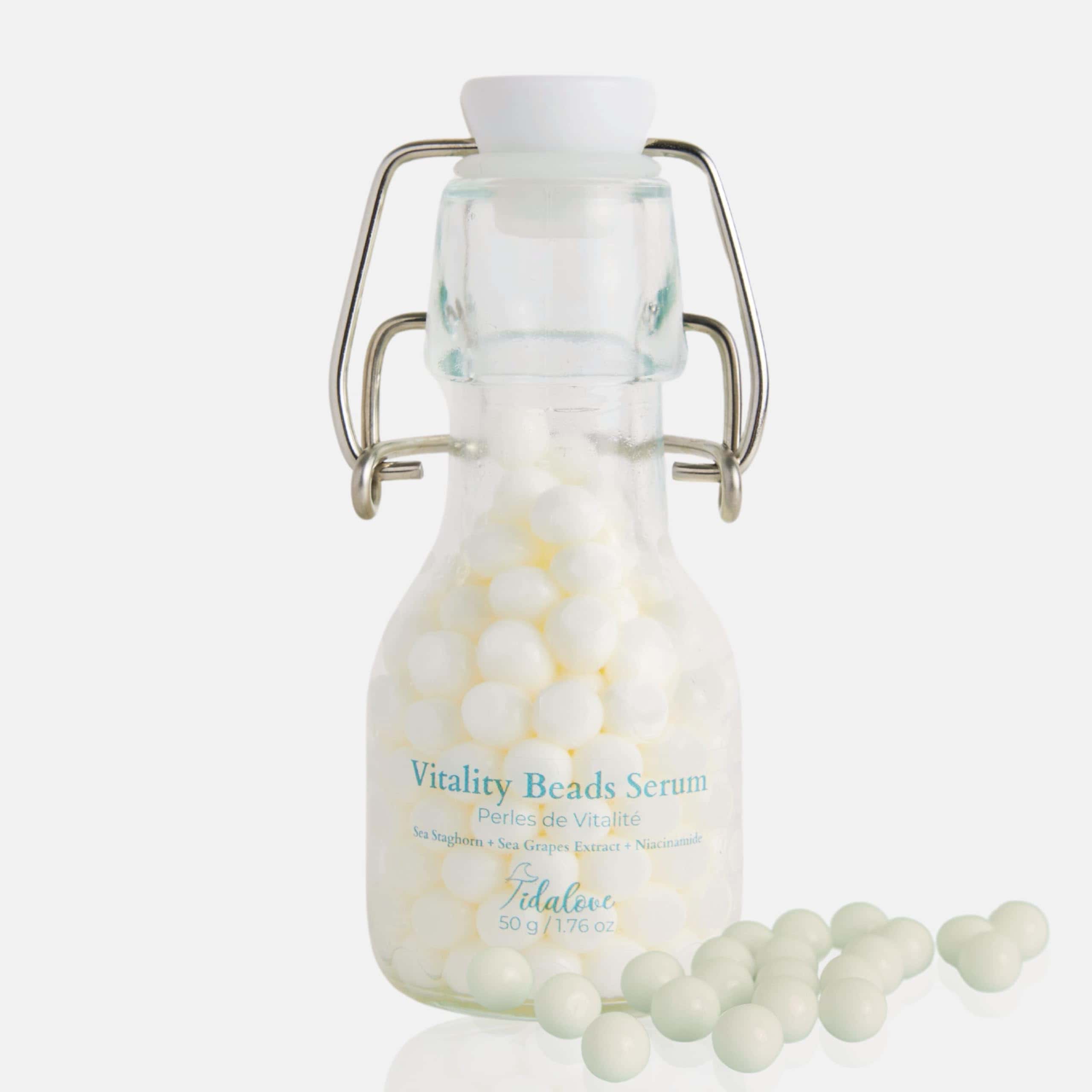 Suero sólido de perlas Tidalove Vitality en botella de