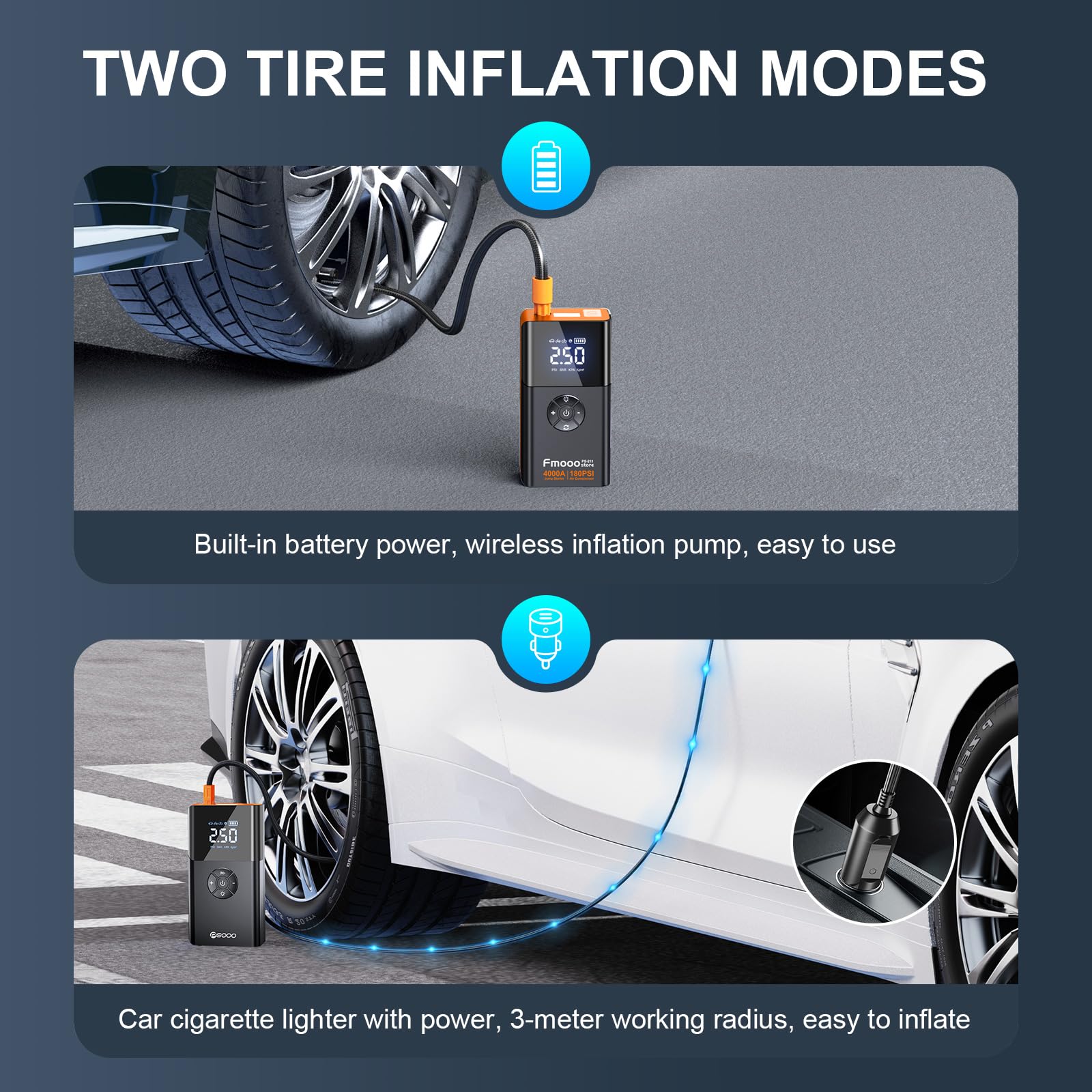 Arrancador de Batería para Coche Portátil con Compresor de - Imagen 7