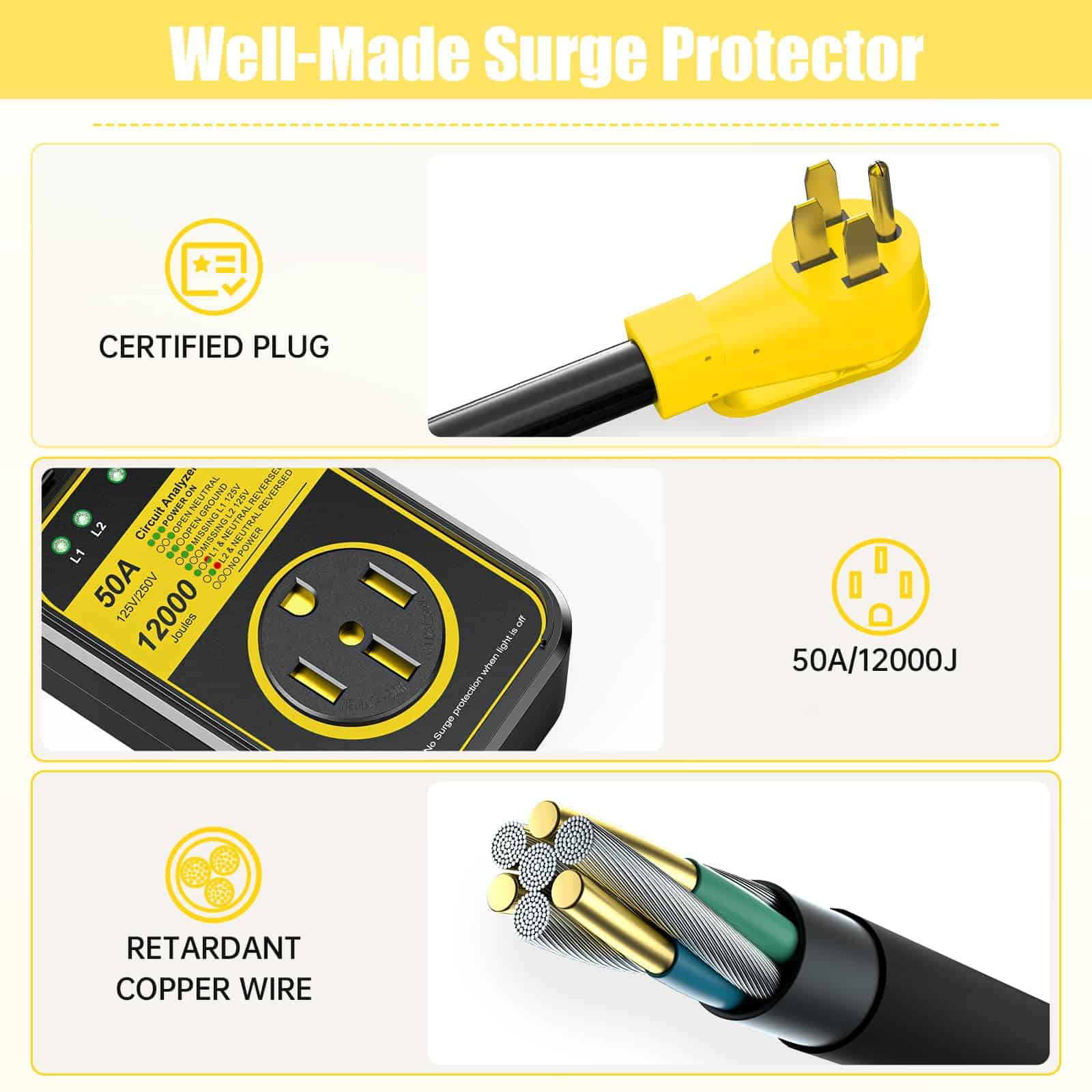 Protector de sobretensión para RV de 50 amperios, 12000 J, - Imagen 6