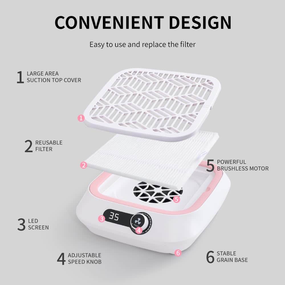 Extractor de Polvo de Uñas, Potente -Rosa - Imagen 6