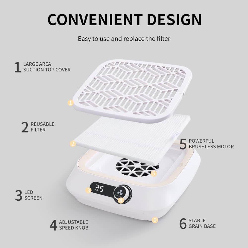 Extractor de Polvo de Uñas, Potente -Off White - Imagen 6