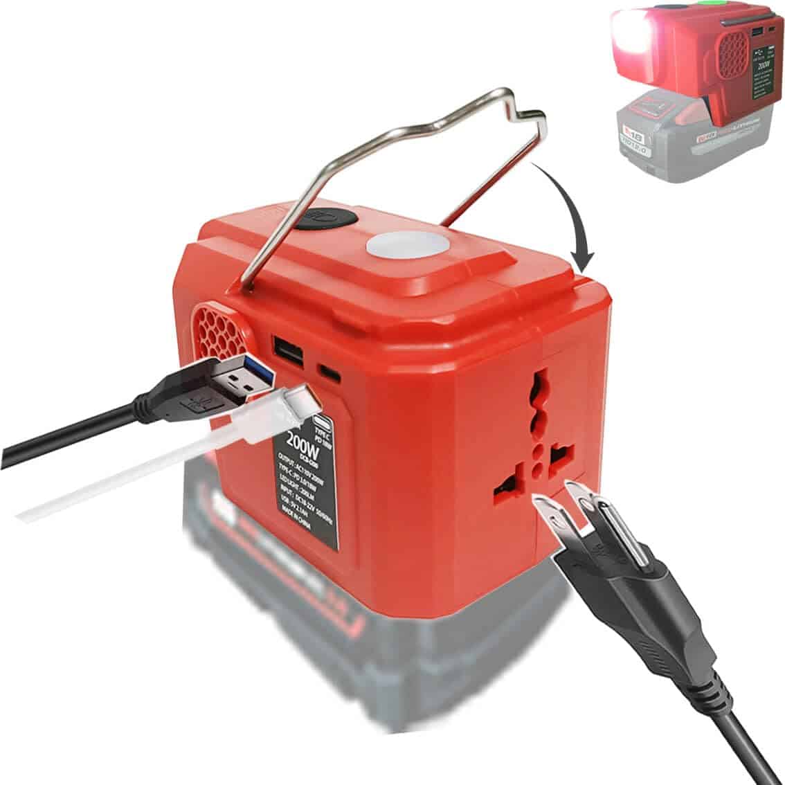 Inversor de Corriente de 200W para Batería Milwaukee M18,