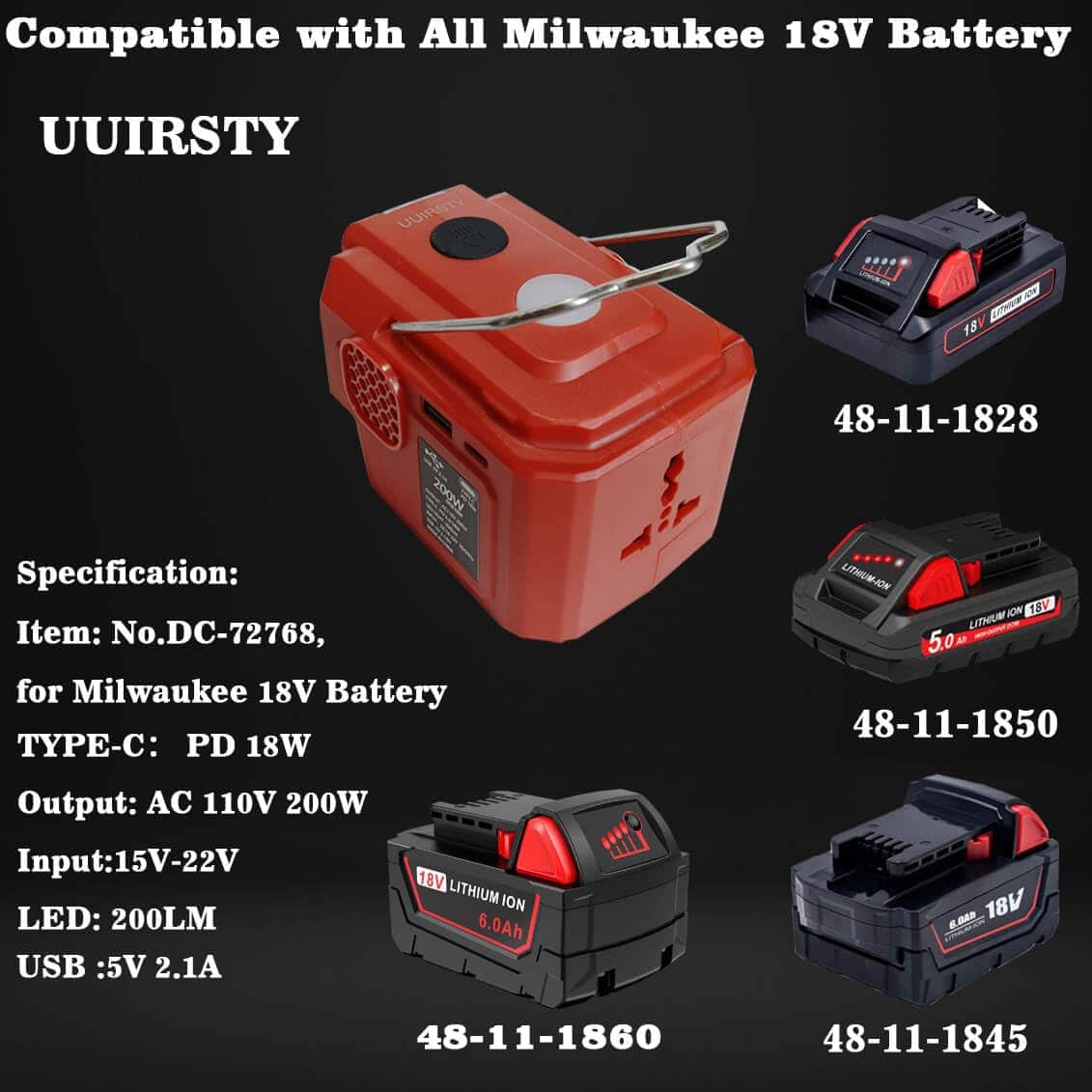Inversor de Corriente de 200W para Batería Milwaukee M18, - Imagen 3