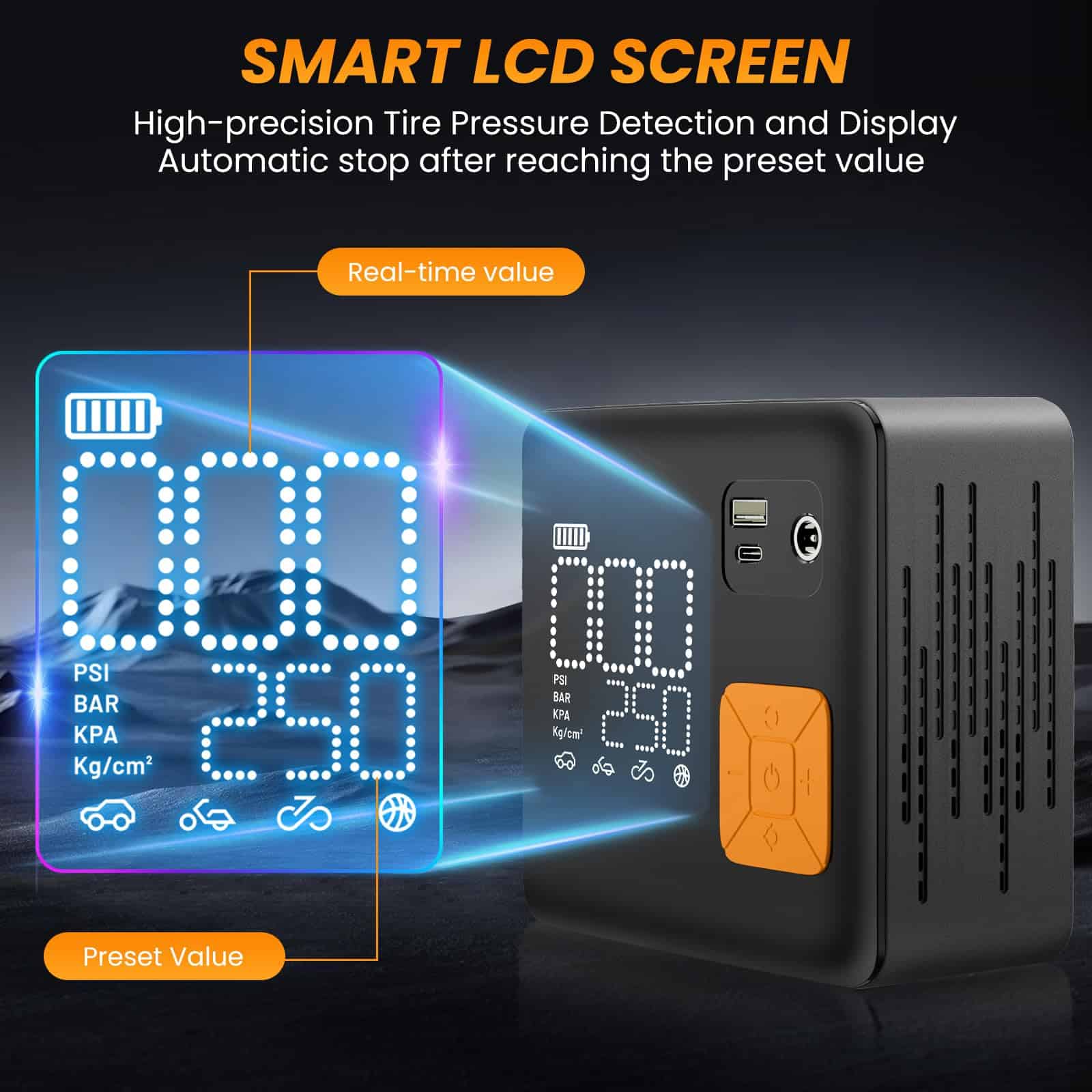 Inflador de neumáticos Compresor de aire portátil, 3X - Imagen 7