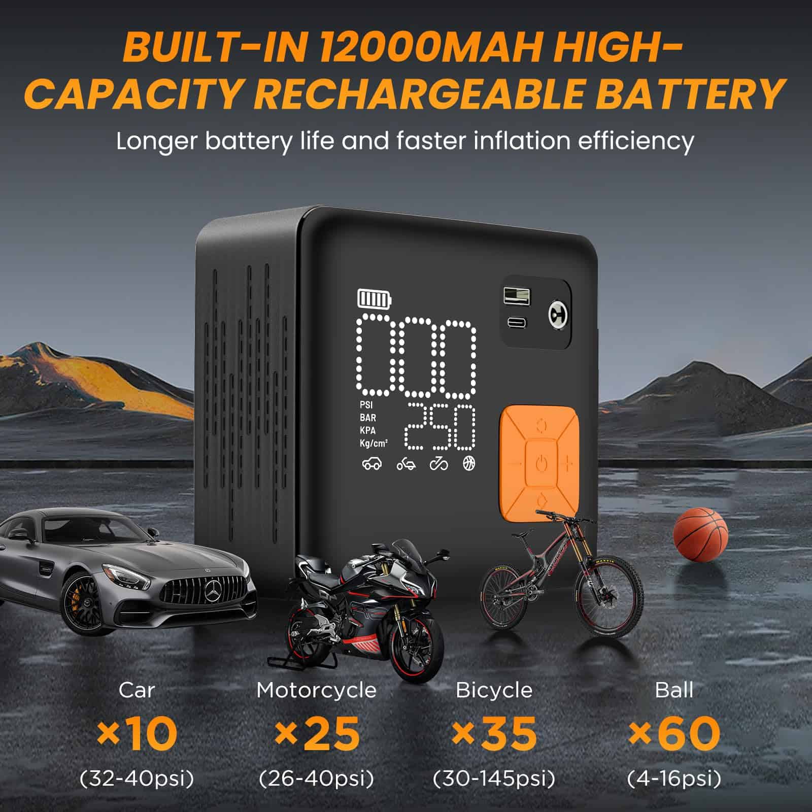 Inflador de neumáticos Compresor de aire portátil, 3X - Imagen 5