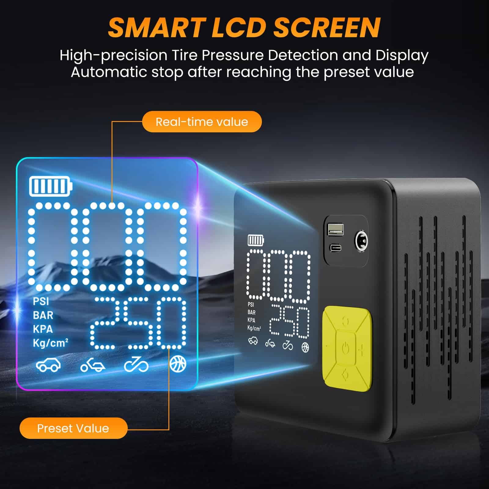 Inflador de neumáticos portátil, compresor de aire 3X - Imagen 7