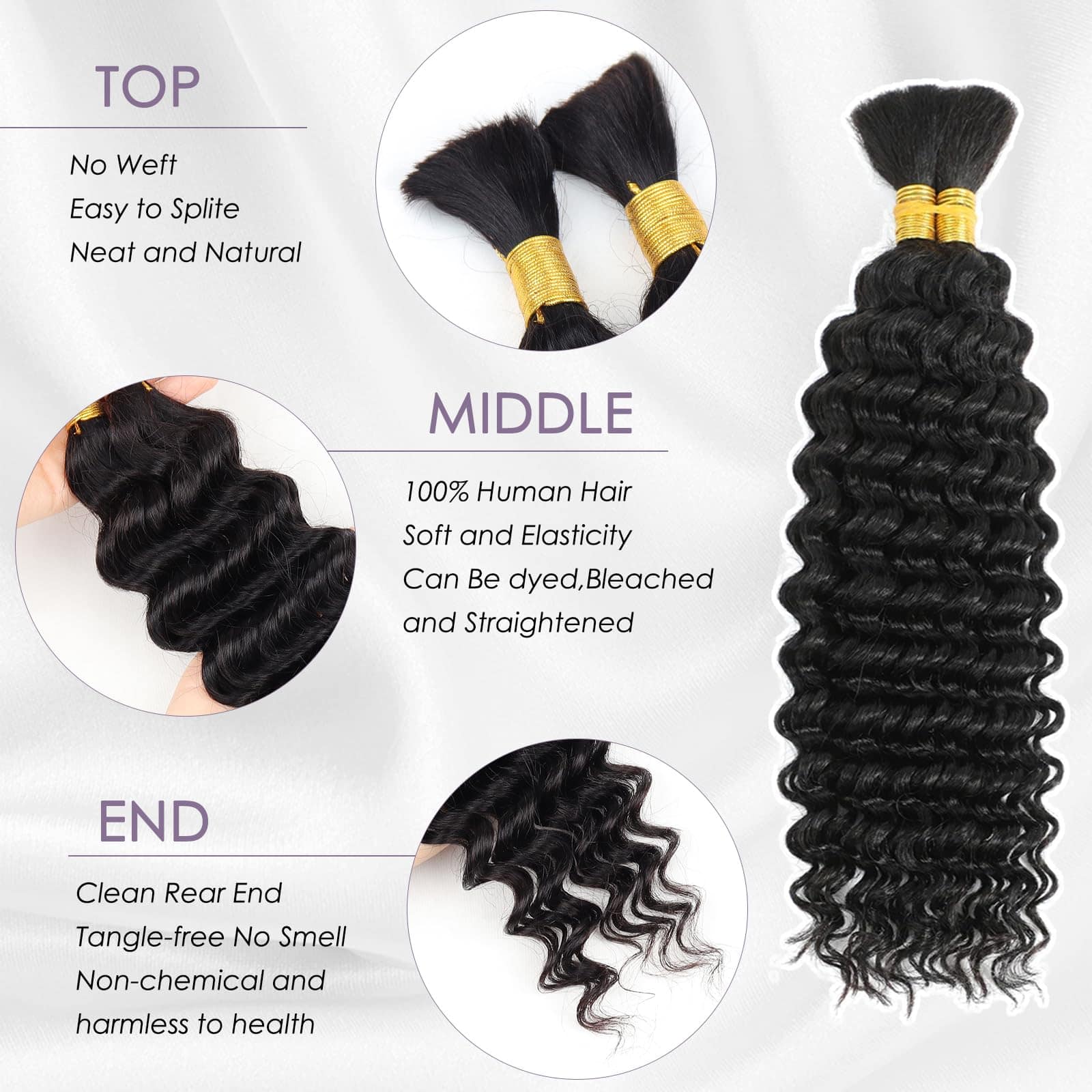 Cabello Trenzado Humano 28 pulgadas Onda Profunda a Granel - Imagen 4