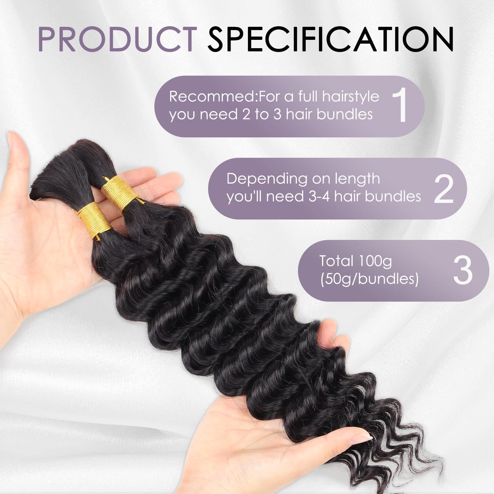 Cabello Trenzado Humano 28 pulgadas Onda Profunda a Granel - Imagen 5