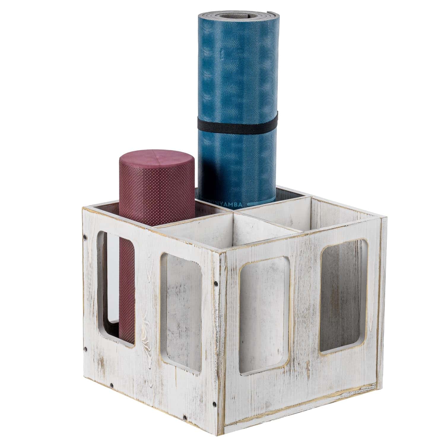 Organizador de soporte para tapetes de yoga de madera