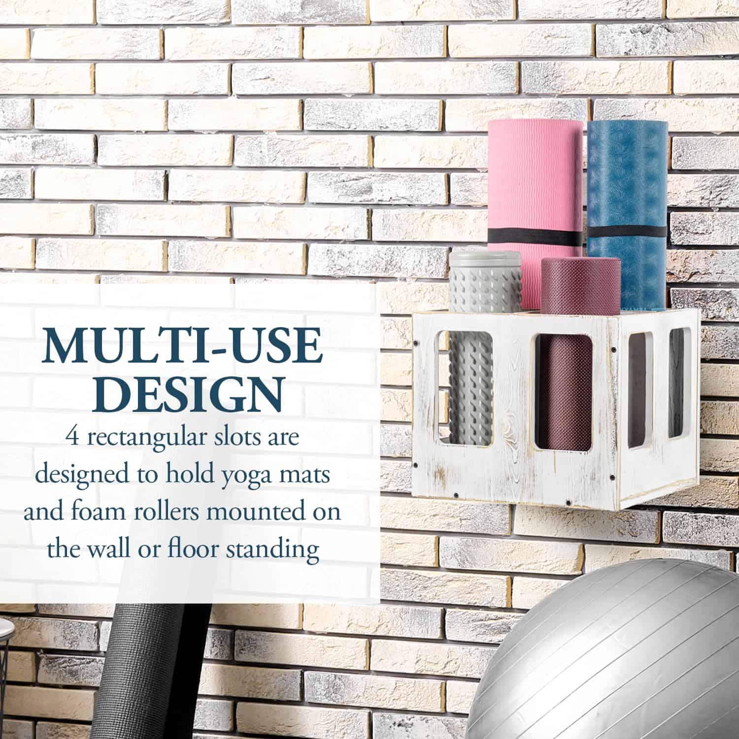 Organizador de soporte para tapetes de yoga de madera - Imagen 3