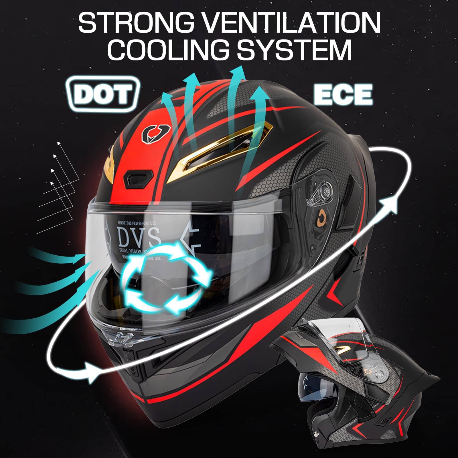 Casco de motocicleta modular Bluetooth DOT certificado Flip - Imagen 3