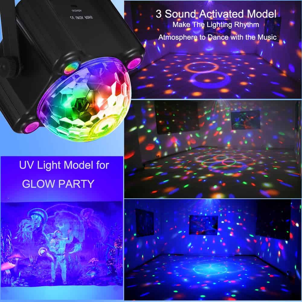 Luz Estroboscópica de Fiesta con Bola de Discoteca y Luz UV - Imagen 3